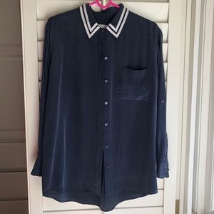 Equipment 100% Silk Navy Button Down Size S